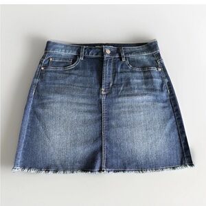 Stretch Denim Jean Skirt Size 5 Dark Wash Frayed Hem Festival Layered Look